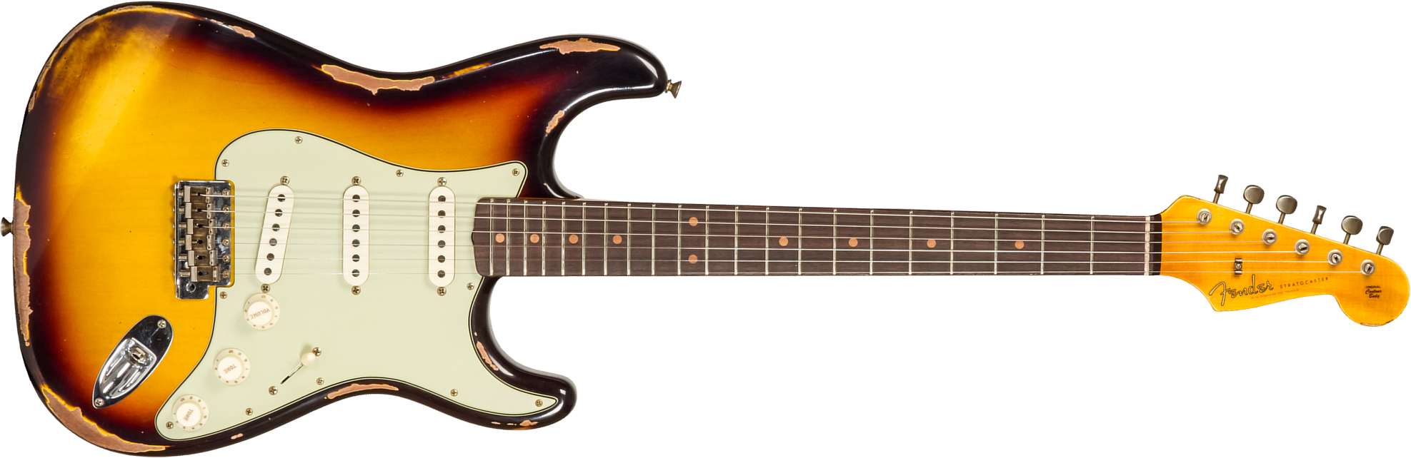 Fender Custom Shop Strat 1961 3s Trem Rw #cz573663 - Heavy Relic Aged 3-color Sunburst - Guitare Électrique Forme Str - Main picture