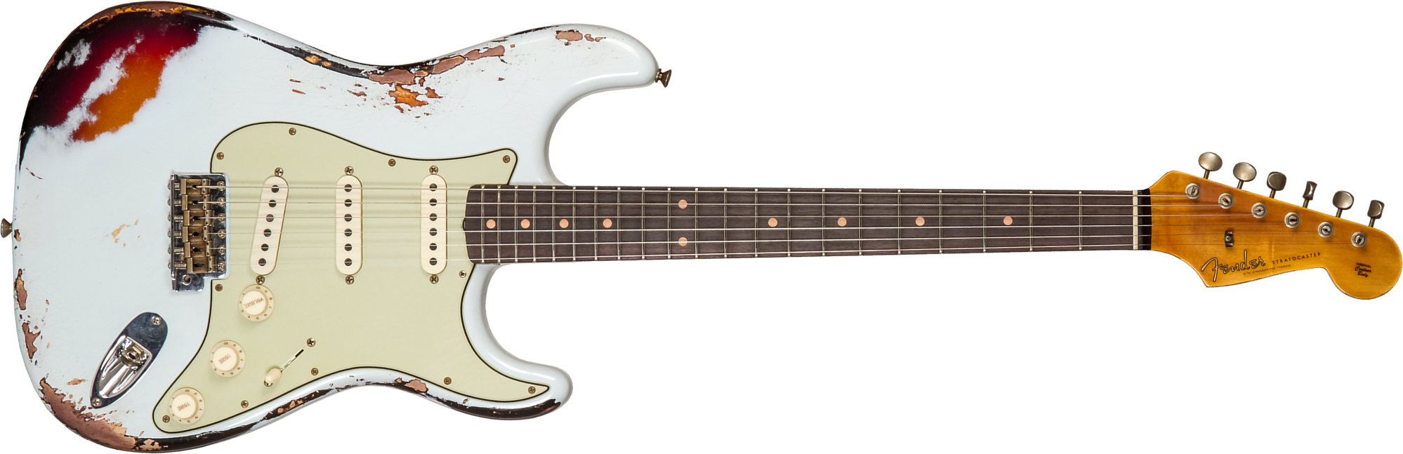 Fender Custom Shop Strat 1961 3s Trem Rw #cz573714 - Heavy Relic Aged Sonic Blue O. 3-color Sunburst - Guitare Électrique Forme Str - Main picture
