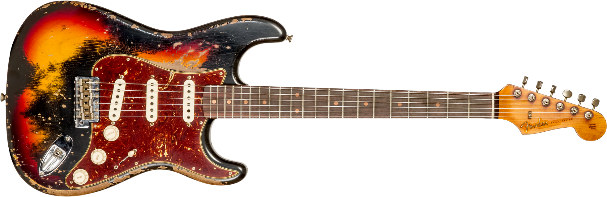 Fender Custom Shop Strat 1961 3s Trem Rw #cz576153 - Super Heavy Relic Black O. 3-color Sunburst - Guitare Électrique Forme Str - Main picture