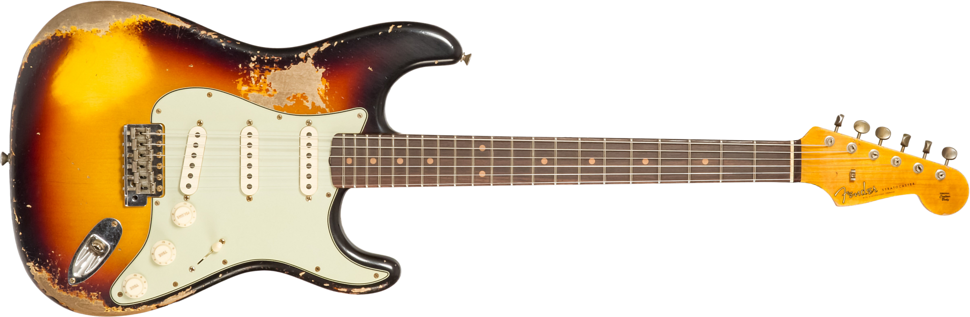 Fender Custom Shop Strat 1961 Bone Tone 3s Trem #cz584251 - Super Heavy Relic 3-color Sunburst - Guitare Électrique Forme Str - Main picture