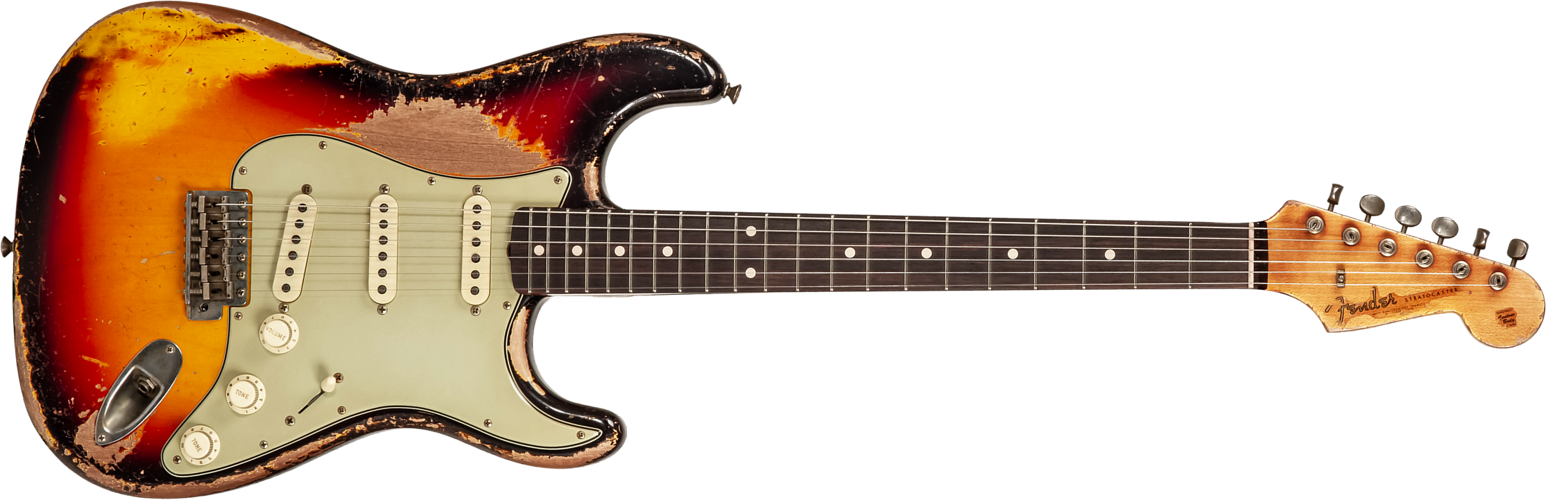 Fender Custom Shop Strat 1961 Masterbuilt K.mcmillin 3s Trem Rw #r127893 - Ultimate Relic 3-color Sunburst - Guitare Électrique Forme Str - Main pictu