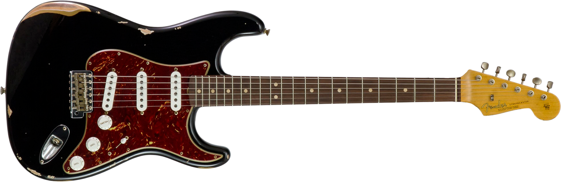 Fender Custom Shop Strat 1963 3s Trem Rw #r143861 - Relic Black O. Hle Gold - Guitare Électrique Forme Str - Main picture