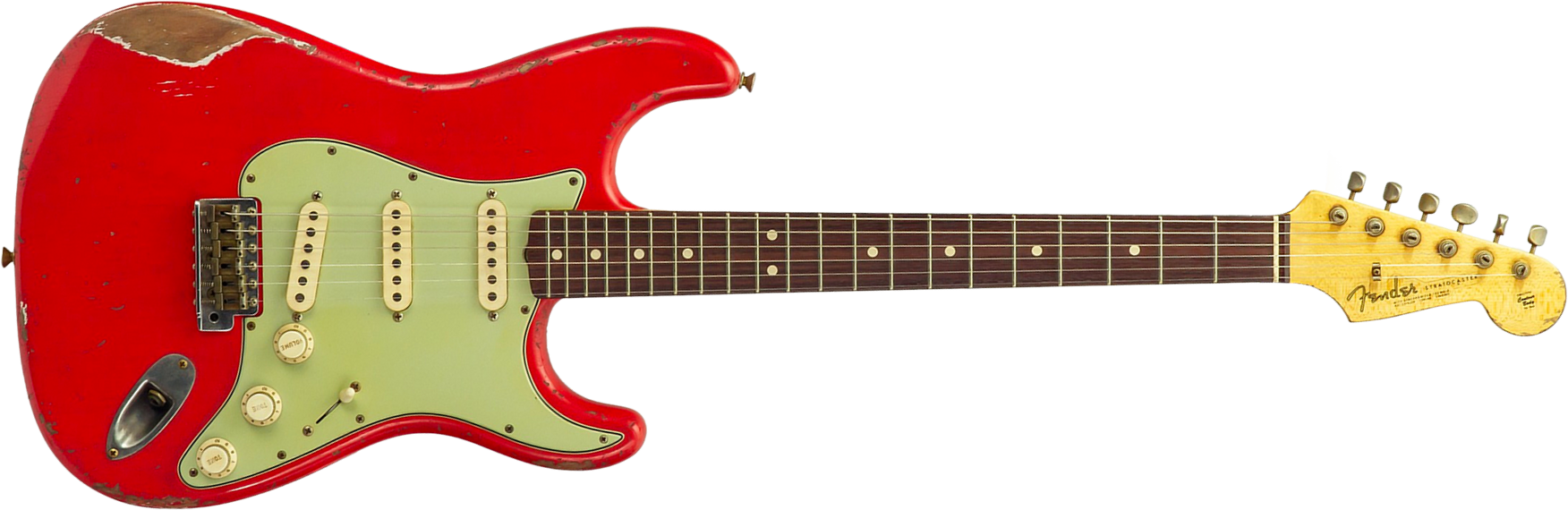 Fender Custom Shop Strat 1963 Mb A.macnutt 3s Trem Rw #r144111 - Relic Fiesta Red - Guitare Électrique Forme Str - Main picture
