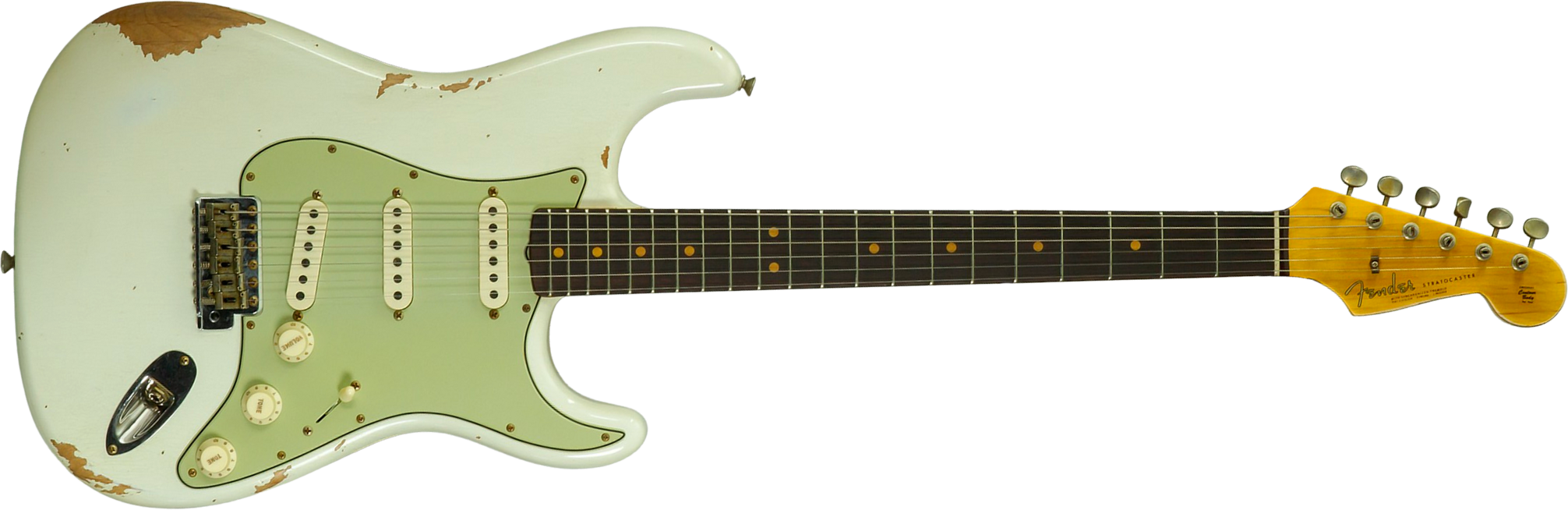Fender Custom Shop Strat 1964 L-series 3s Trem Rw #l11710 - Heavy Relic Olympic White - Guitare Électrique Forme Str - Main picture