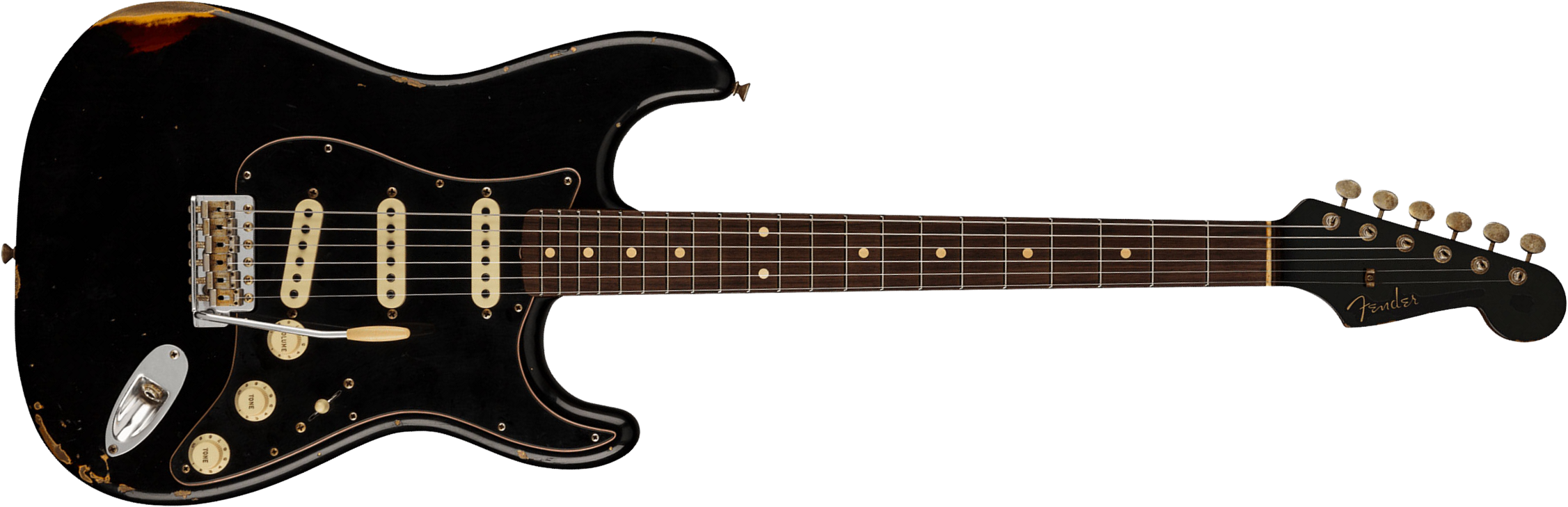 Fender Custom Shop Strat Dual Mag Ii Ltd Usa 3s Trem Rw - Relic Black Over 3-color Sunburst - Guitare Électrique Forme Str - Main picture