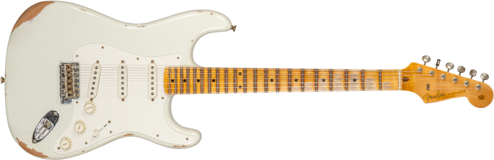 Fender Custom Shop Strat Fat 50's 3s Trem Mn #cz570495 - Relic India Ivory - Guitare Électrique Forme Str - Main picture