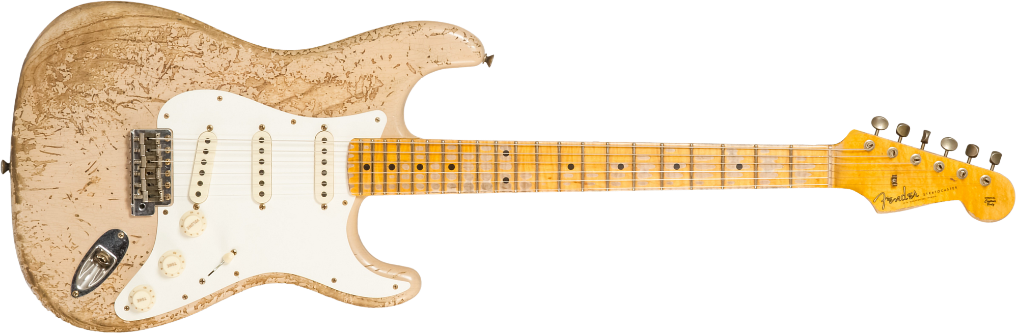 Fender Custom Shop Strat Red Hot 3s Trem #cz584115 - Super Heavy Relic White Blonde - Guitare Électrique Forme Str - Main picture