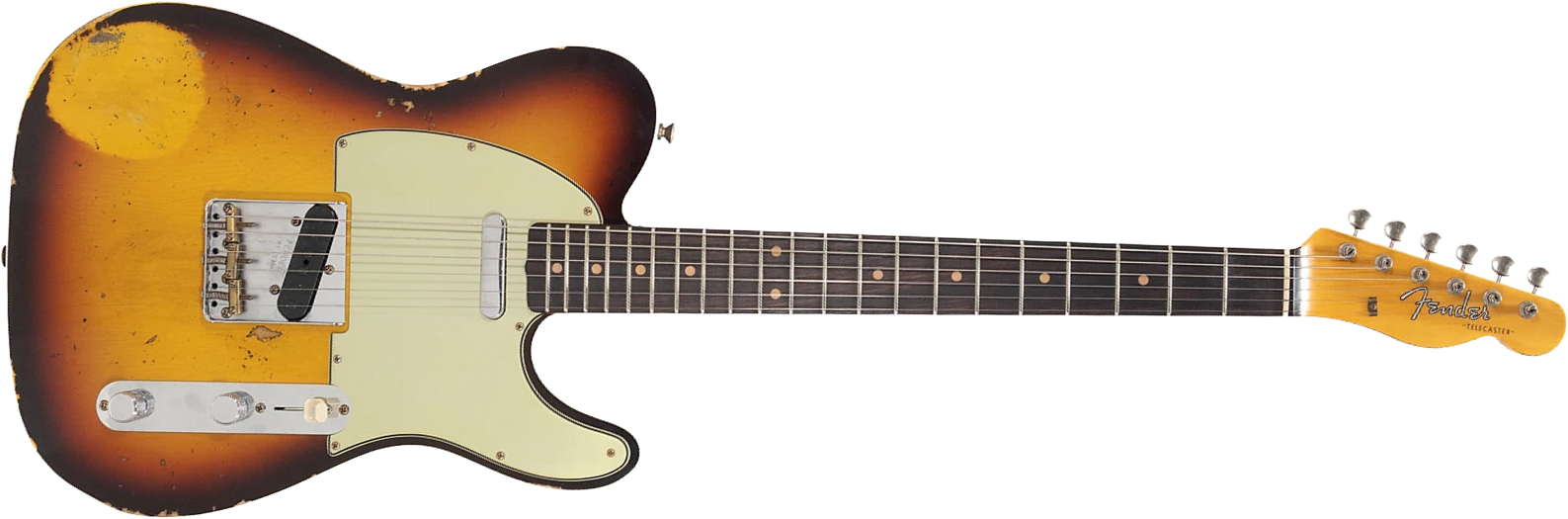 Fender Custom Shop Tele 1960 2s Ht Rw - Heavy Relic Chocolate 3-color Sunburst - Guitare Électrique Forme Tel - Main picture