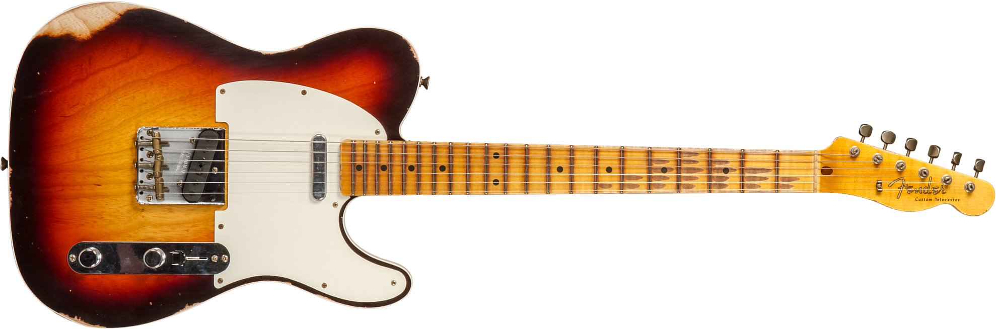 Fender Custom Shop Tele Custom 1959 2s Ht Mn #cz573750 - Relic Chocolate 3-color Sunburst - Guitare Électrique Forme Tel - Main picture