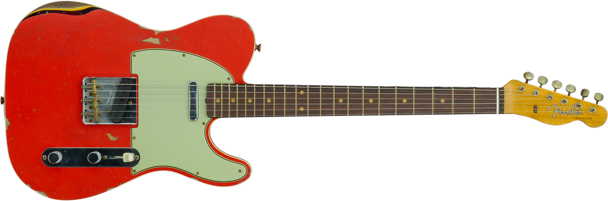 Fender Custom Shop Tele Custom 1960 2s Ht Rw #cz579562 - Heavy Relic Tahitian Coral O. 3-color Sunburst - Guitare Électrique Forme Tel - Main picture