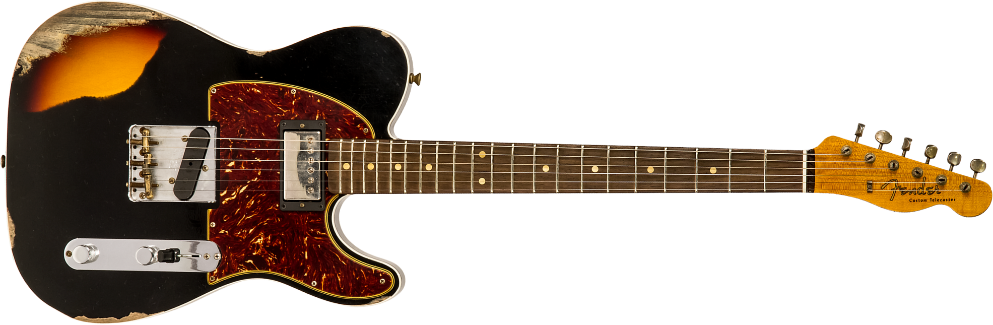 Fender Custom Shop Tele Custom 1960 Sh Ltd Hs Ht Rw #cz549784 - Heavy Relic Black Over 3-color Sunburst - Guitare Électrique Forme Tel - Main picture