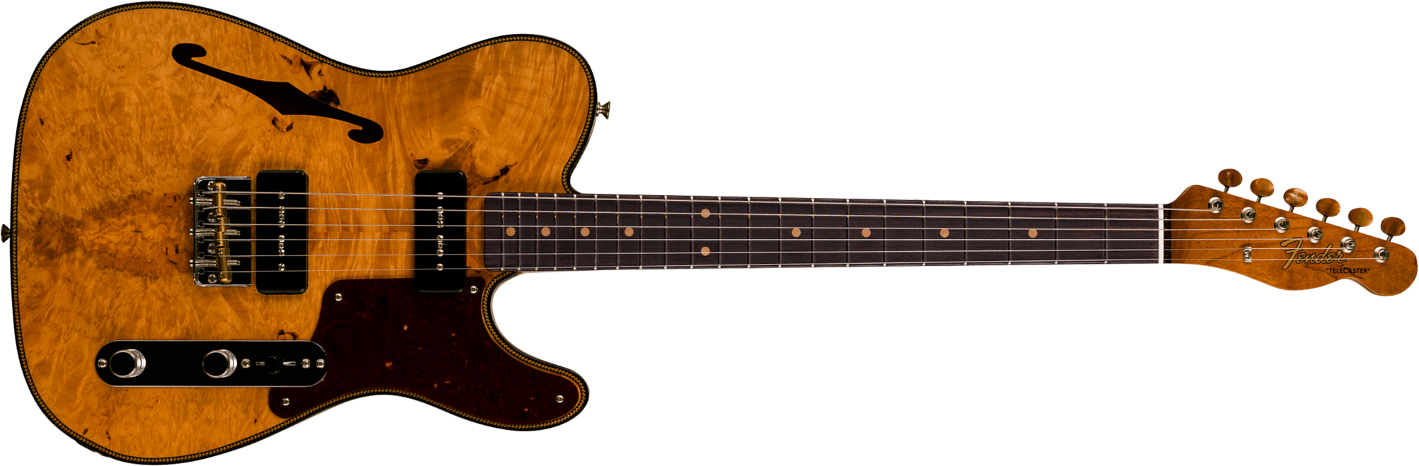 Fender Custom Shop Tele Thinline Dual P90 Maple Burl Artisan 2s Ht Rw - Nos Aged Natural - Guitare Électrique 1/2 Caisse - Main picture
