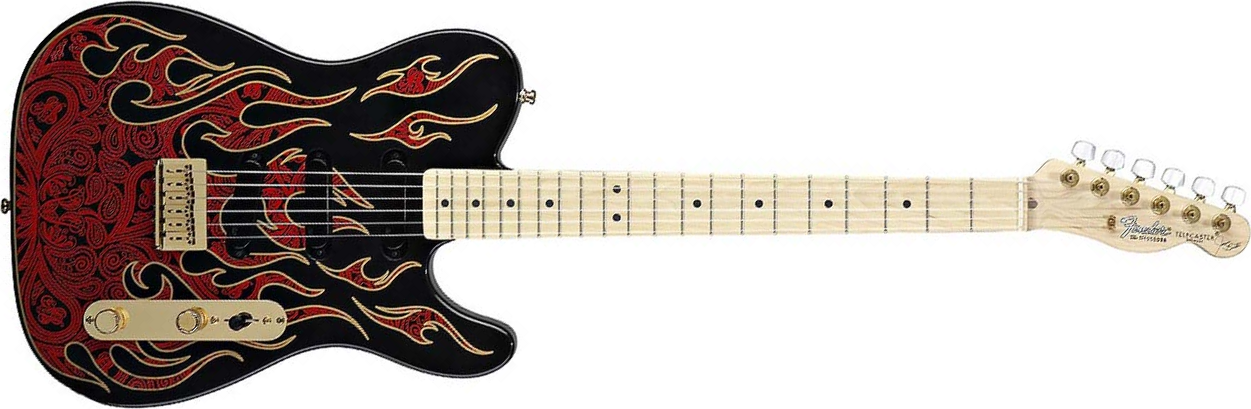 Fender James Burton Tele Artist Usa Signature Mn - Red Paisley Flames - Guitare Électrique Forme Tel - Main picture