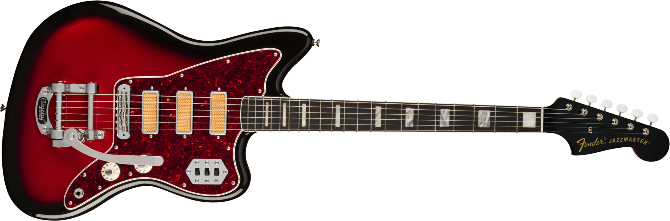 Fender Jazzmaster Gold Foil Ltd Mex 3mh Trem Bigsby Eb - Candy Apple Burst - Guitare Électrique RÉtro Rock - Main picture