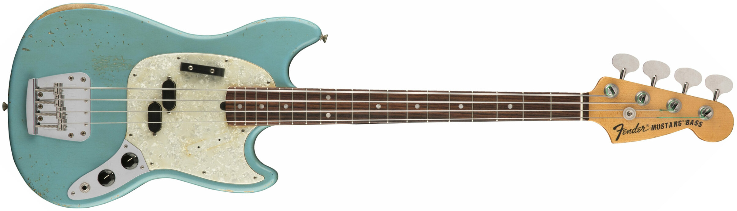 Fender Justin Meldal-johnsen Jmj Mustang Bass Road Worn Mex Rw - Faded Daphne Blue - Basse Électrique Enfants - Main picture