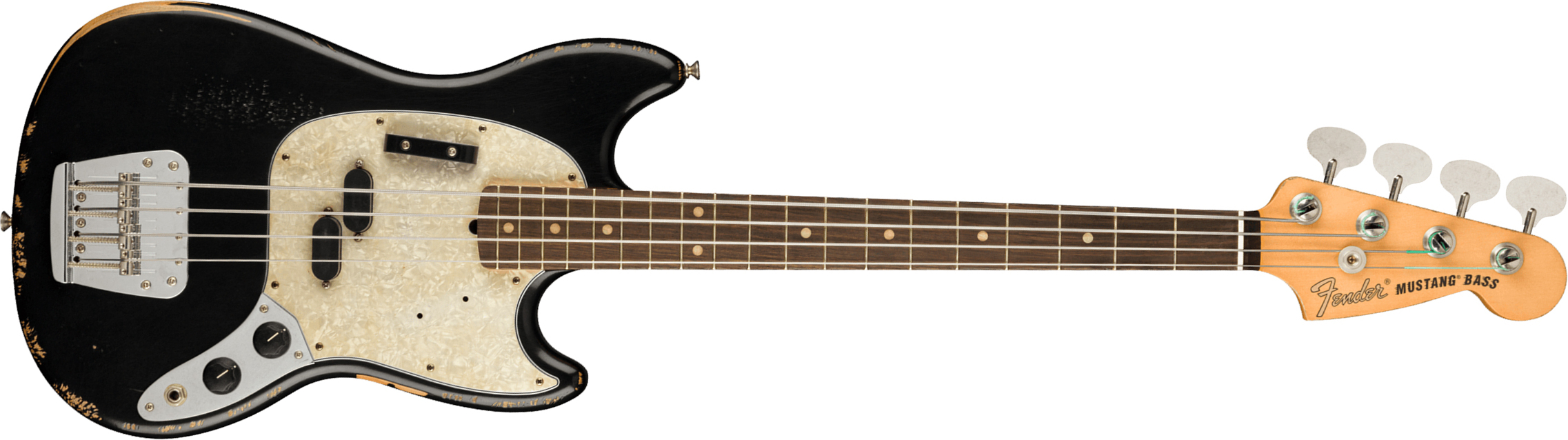 Fender Justin Meldal-johnsen Jmj Mustang Bass Road Worn Mex Rw - Black - Basse Électrique Solid Body - Main picture