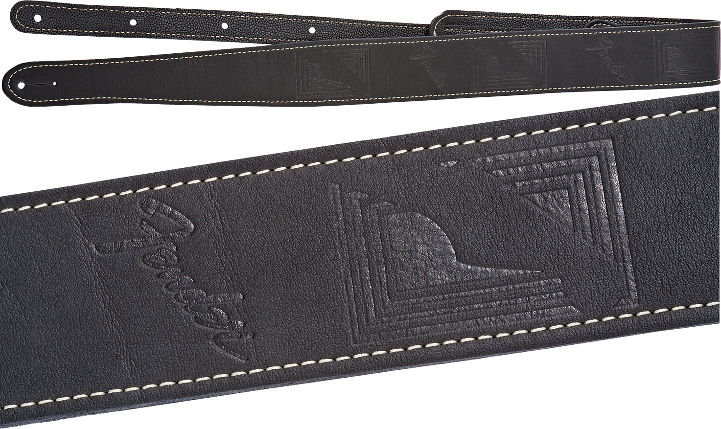 Fender Monogram Leather Strap Cuir Black - Sangle Courroie - Main picture