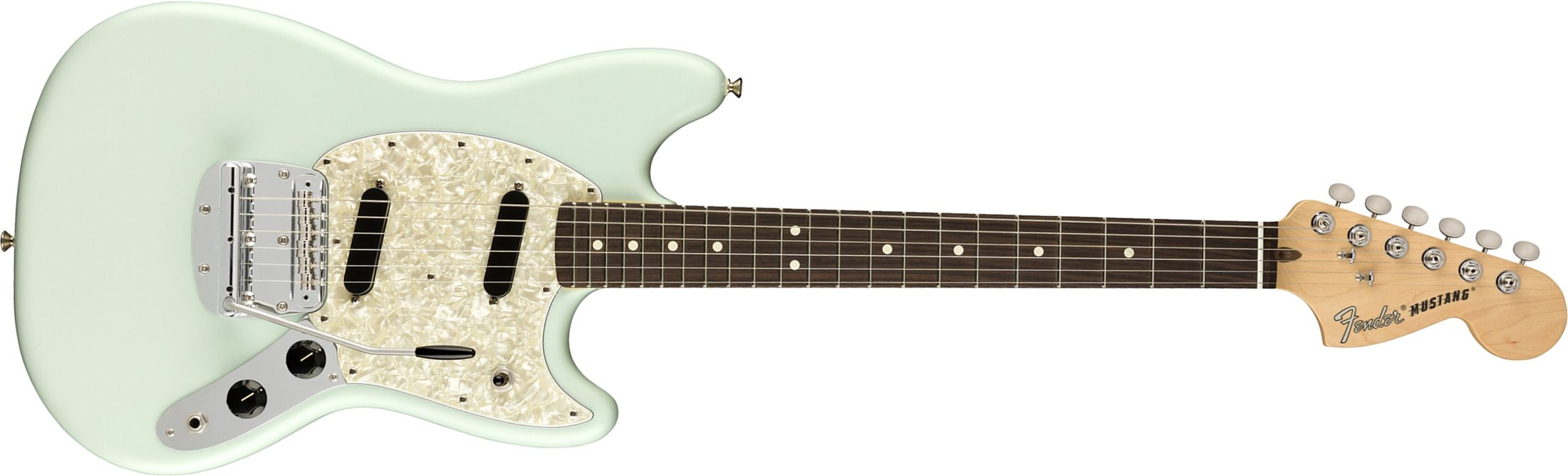 Fender Mustang American Performer Usa Ss Rw - Satin Sonic Blue - Guitare Électrique Double Cut - Main picture