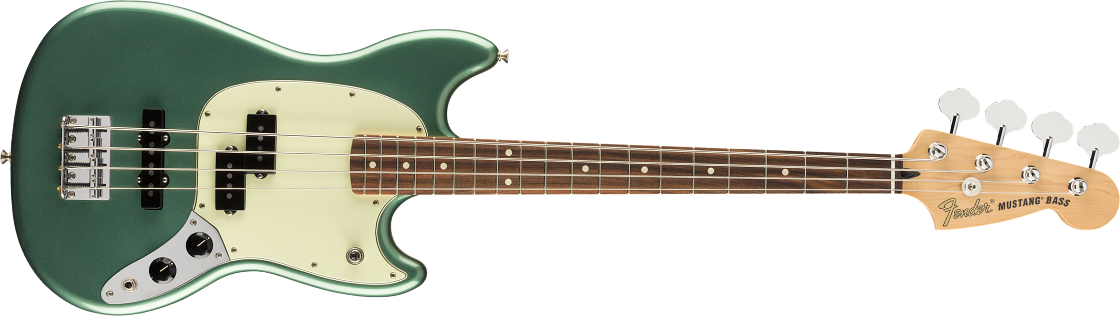 Fender Mustang Bass Pj Player Ltd Mex Pf - Sherwood Green Metallic - Basse Électrique Enfants - Main picture