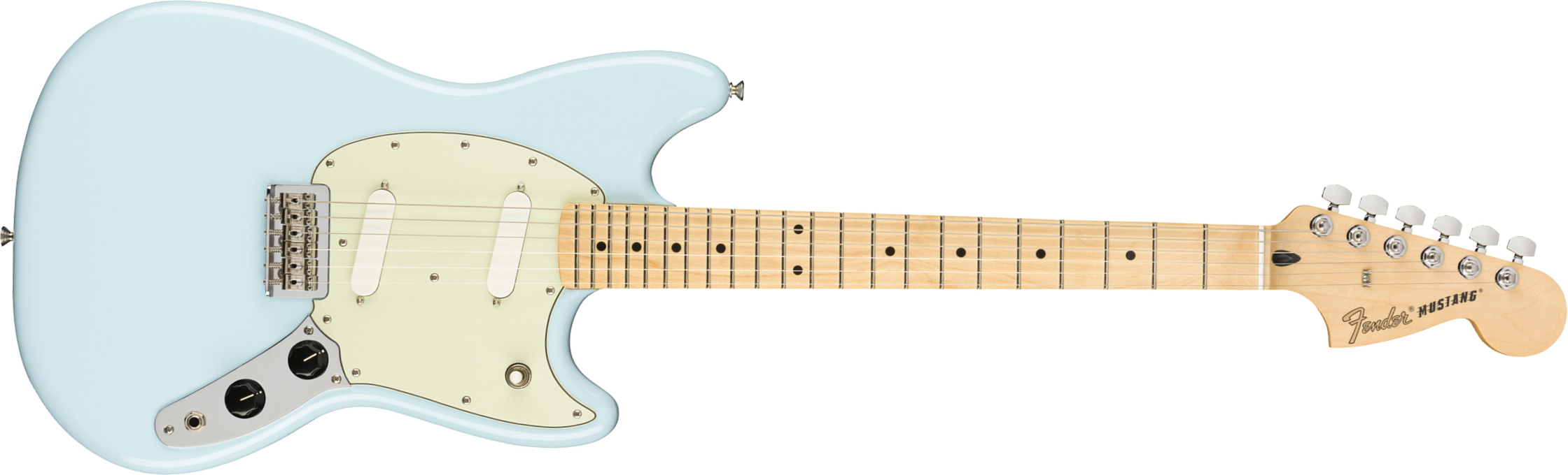 Fender Mustang Player Mex Ht Ss Mn - Surf Blue - Guitare Électrique RÉtro Rock - Main picture