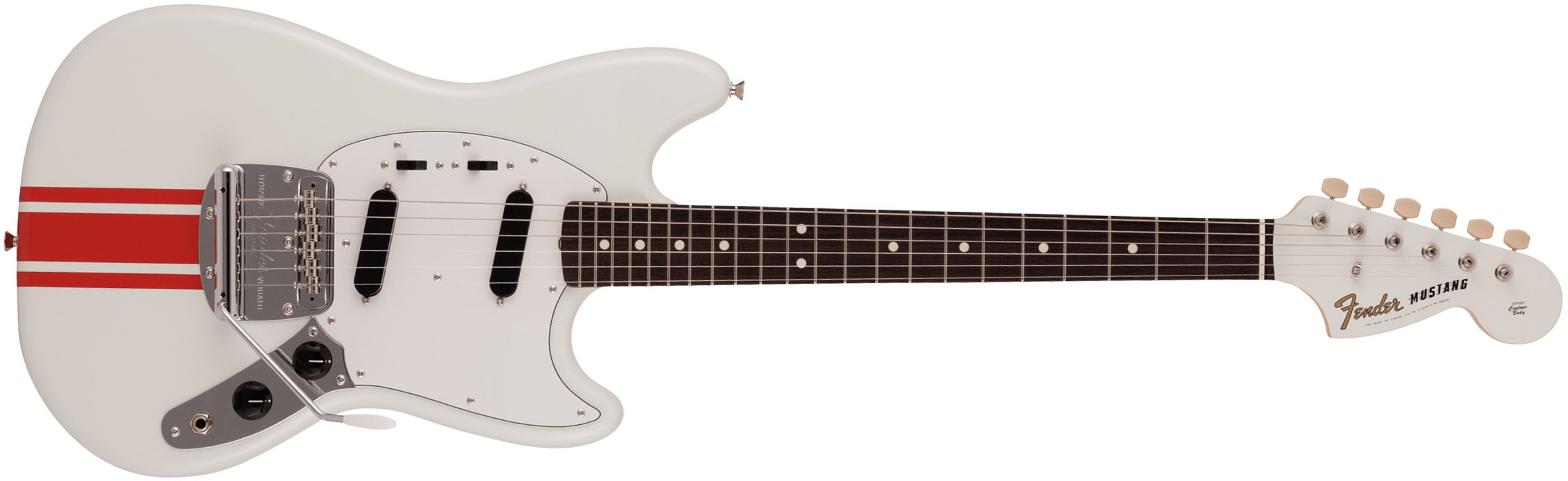 Fender Mustang Traditional 60s Mij Jap 2s Trem Rw - Olympic White W/ Red Competition Stripe - Guitare Électrique RÉtro Rock - Main picture