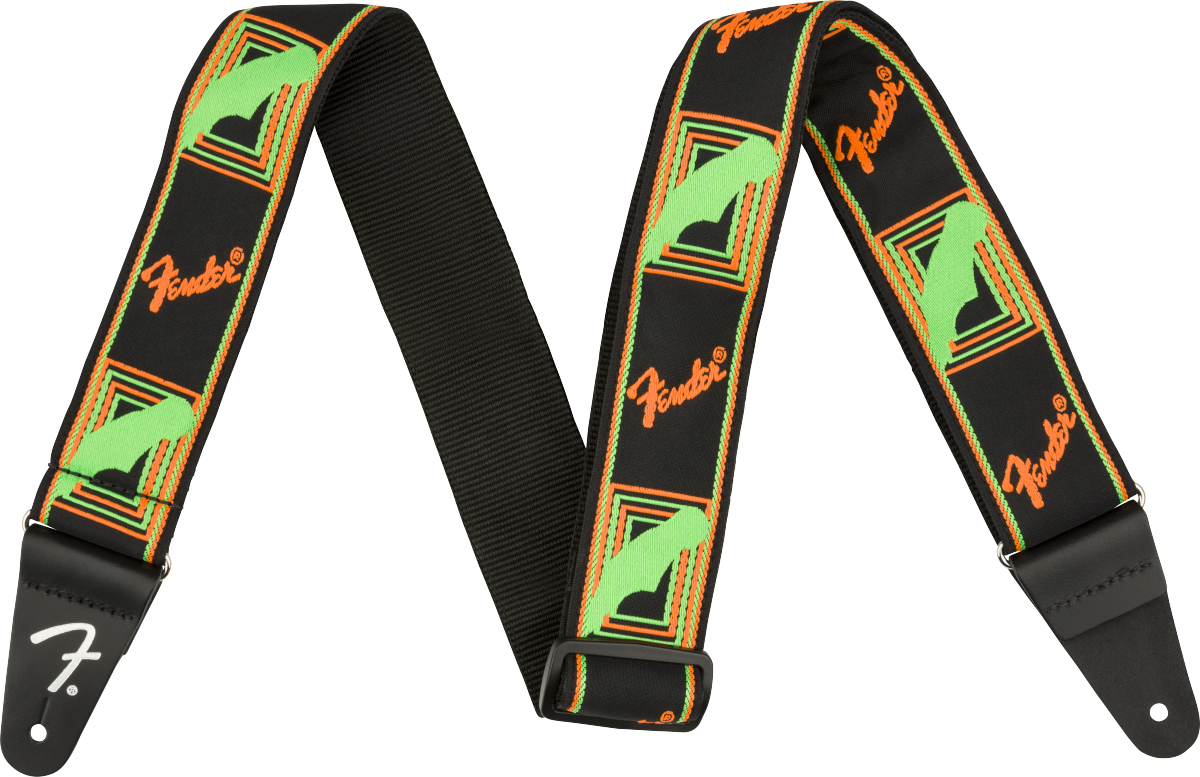 Fender Neon Monogrammed Guitar Strap Poly Green/orange - Sangle Courroie - Main picture