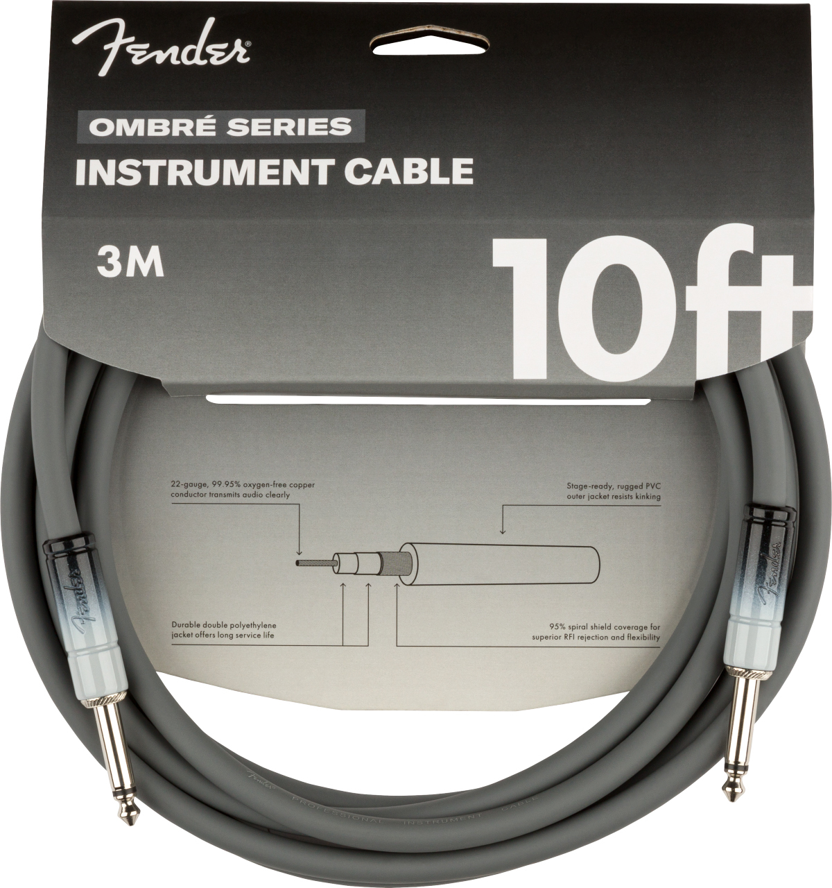 Fender Ombre Instrument Cable Droit Droit 10ft 3.05m Silver Smoke - CÂble - Main picture