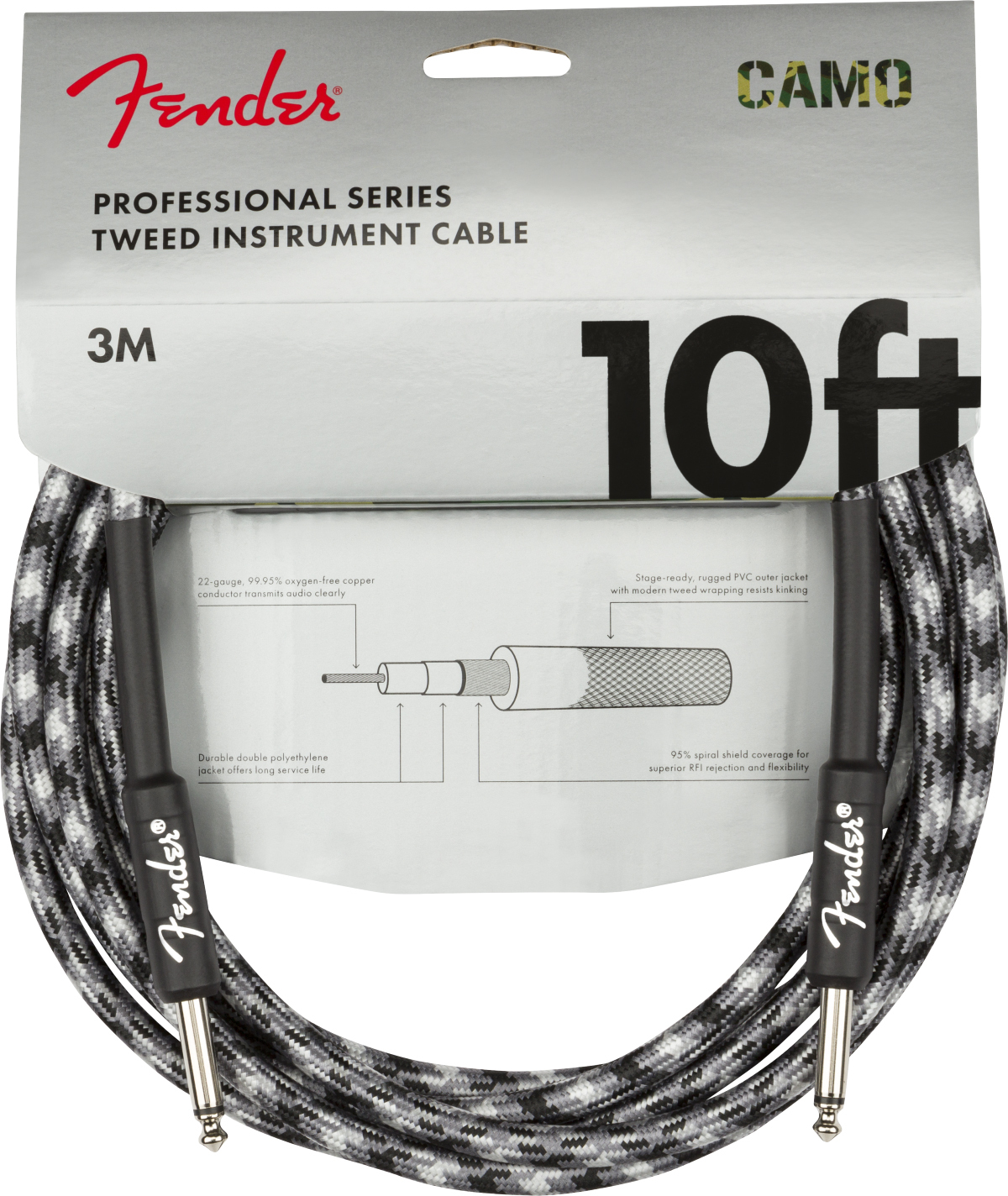 Fender Professional Series Instrument Cable Droit Droit 10ft 3m Winter Camo - CÂble - Main picture