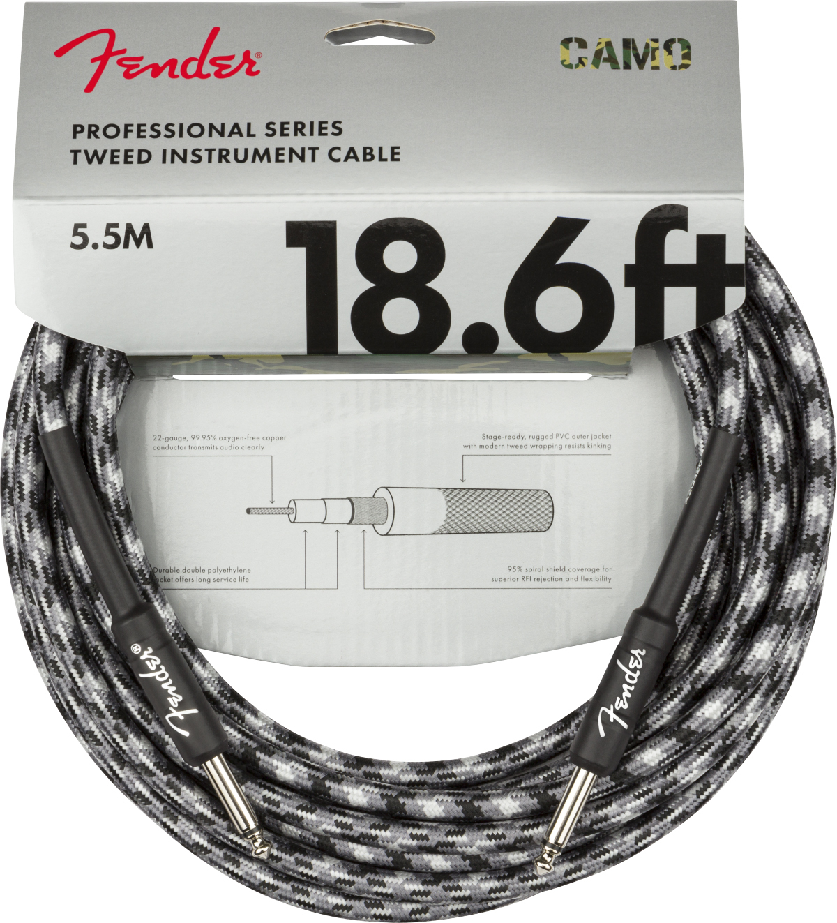 Fender Professional Series Instrument Cable Droit Droit 18.6ft 5.7m Winter Camo - CÂble - Main picture