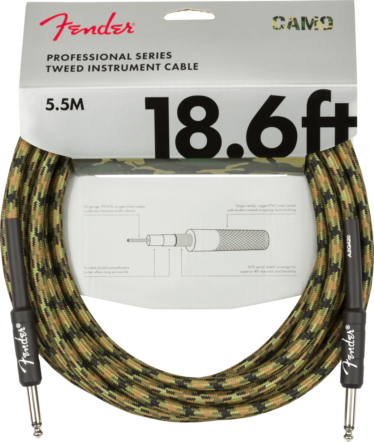 Fender Professional Series Instrument Cable Droit Droit 18.6ft 5.7m Woodland Camo - CÂble - Main picture