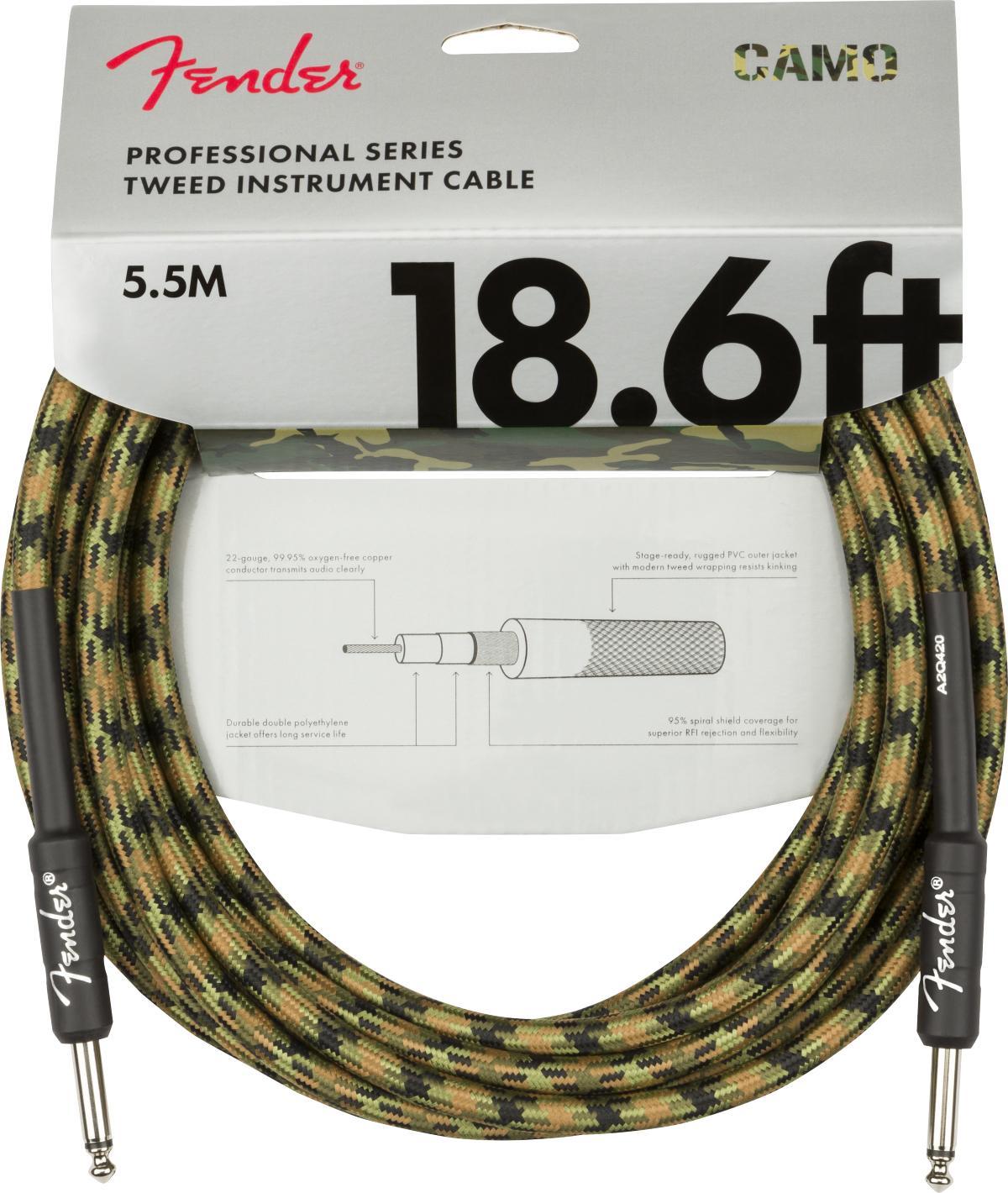 Câble Fender Professional Series Instrument Cable, Straight/Straight, 18.6ft - Woodland Camo