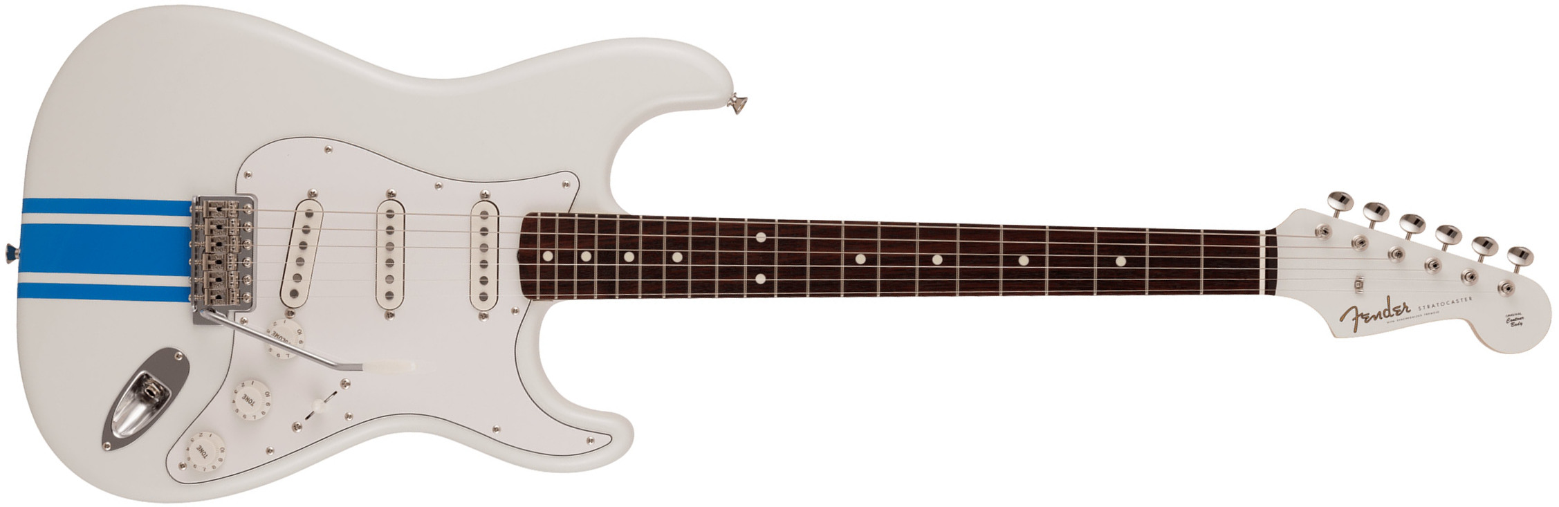 Fender Strat Traditional 60s Mij Jap 3s Trem Rw - Olympic White W/ Blue Competition Stripe - Guitare Électrique Forme Str - Main picture