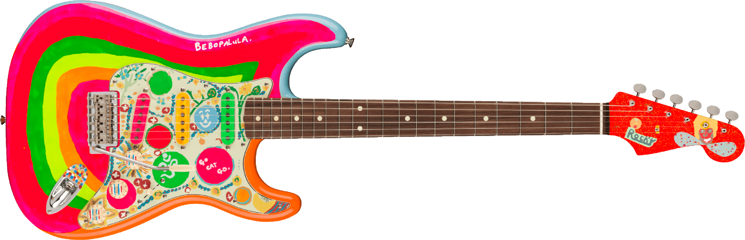 Fender Stratocaster Mex George Harrison Rocky Trem 3s Rw - Hand Painted Rocky Artwork Over Sonic Blue - Guitare Électrique Forme Str - Main picture