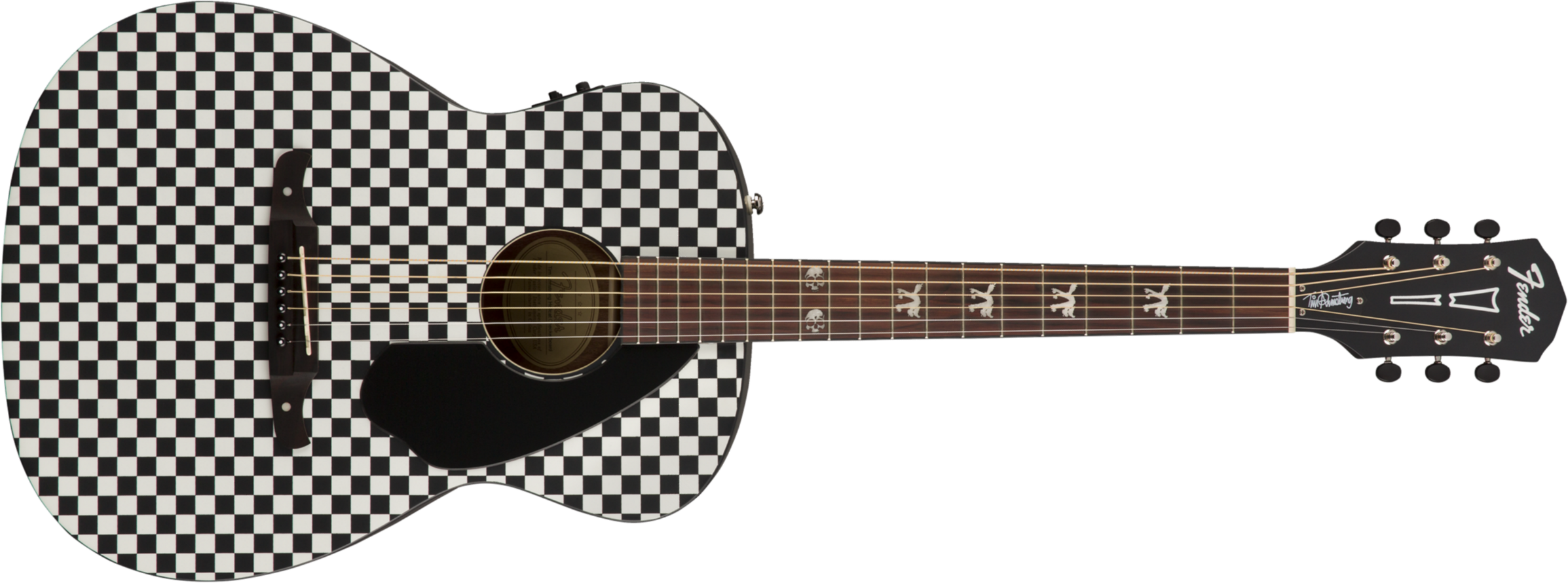 Fender Tim Armstrong Hellcat Epicea Acajou Wal - Checkerboard White/black - Guitare Electro Acoustique - Main picture