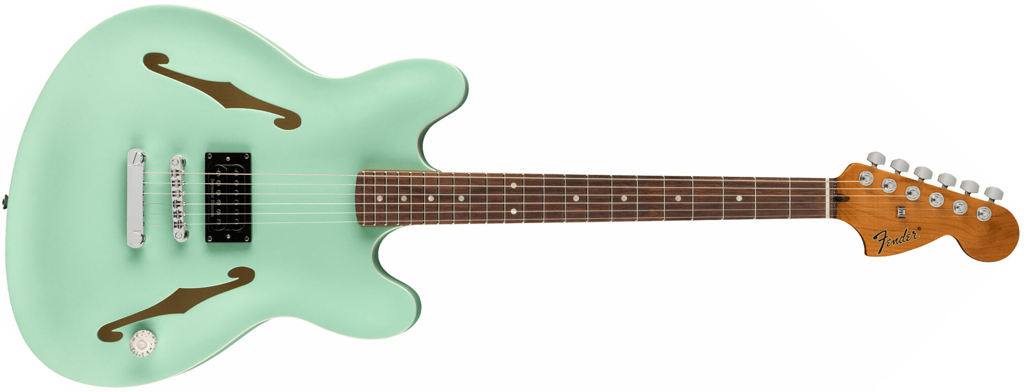 Fender Tom Delonge Starcaster 1h Seymour Duncan Ht Rw - Satin Surf Green - Guitare Électrique 1/2 Caisse - Main picture