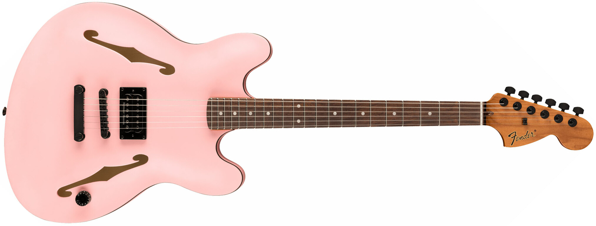 Fender Tom Delonge Starcaster Signature 1h Seymour Duncan Ht Rw - Satin Shell Pink - Guitare Électrique 1/2 Caisse - Main picture