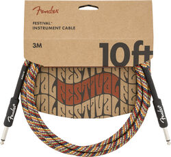 Câble Fender Festival Pure Hemp Instrument Cable, Straight/Straight, 10ft - Rainbow
