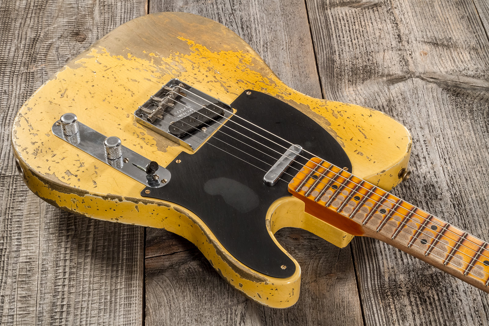 Fender Custom Shop Double Esquire/tele 1950 2s Ht Mn #r126773 - Super Heavy Relic Aged Nocaster Blonde - Guitare Électrique Forme Tel - Variation 2