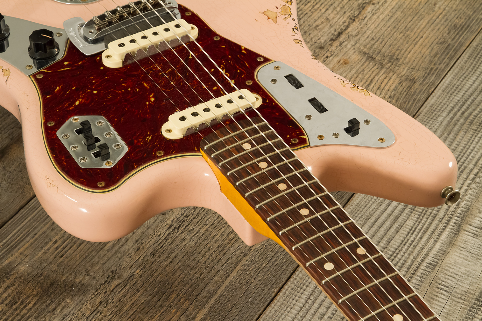 Fender Custom Shop Jaguar 1962 Shsc 2s Trem Rw #r141280 - Heavy Relic Shell Pink O. 3-color Sunburst - Guitare Électrique RÉtro Rock - Variation 5