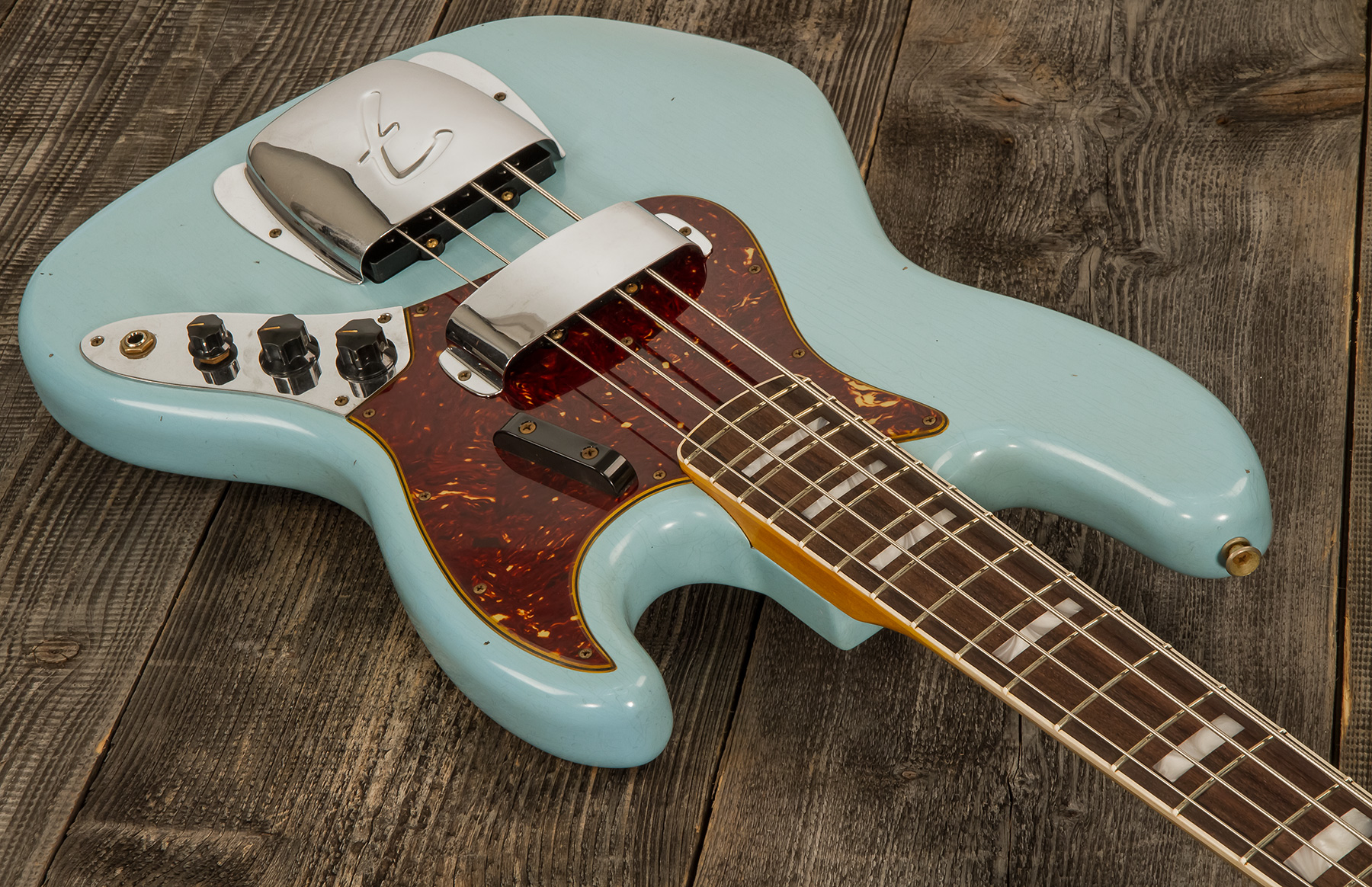 Fender Custom Shop Jazz Bass 1966 Rw #cz553892 - Journeyman Relic Daphne Blue - Basse Électrique Solid Body - Variation 1