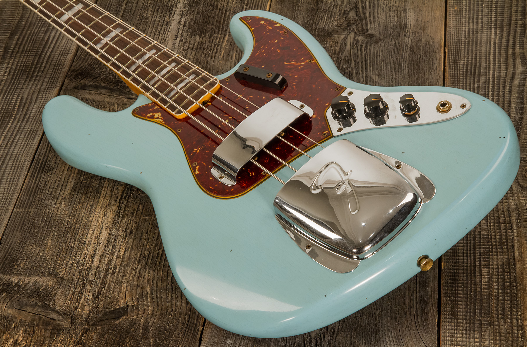 Fender Custom Shop Jazz Bass 1966 Rw #cz553892 - Journeyman Relic Daphne Blue - Basse Électrique Solid Body - Variation 3