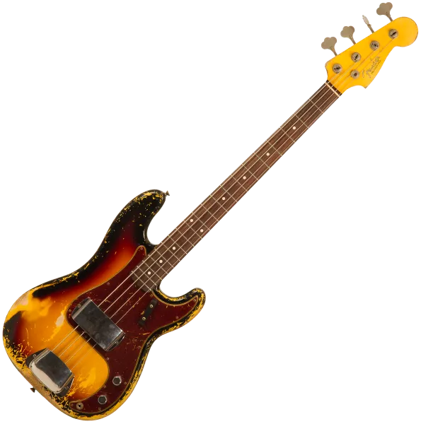 Basse électrique solid body Fender Custom Shop 1962 Precision Bass Masterbuilt Denis Galuszka #R119482 - Heavy relic 3-color sunburst