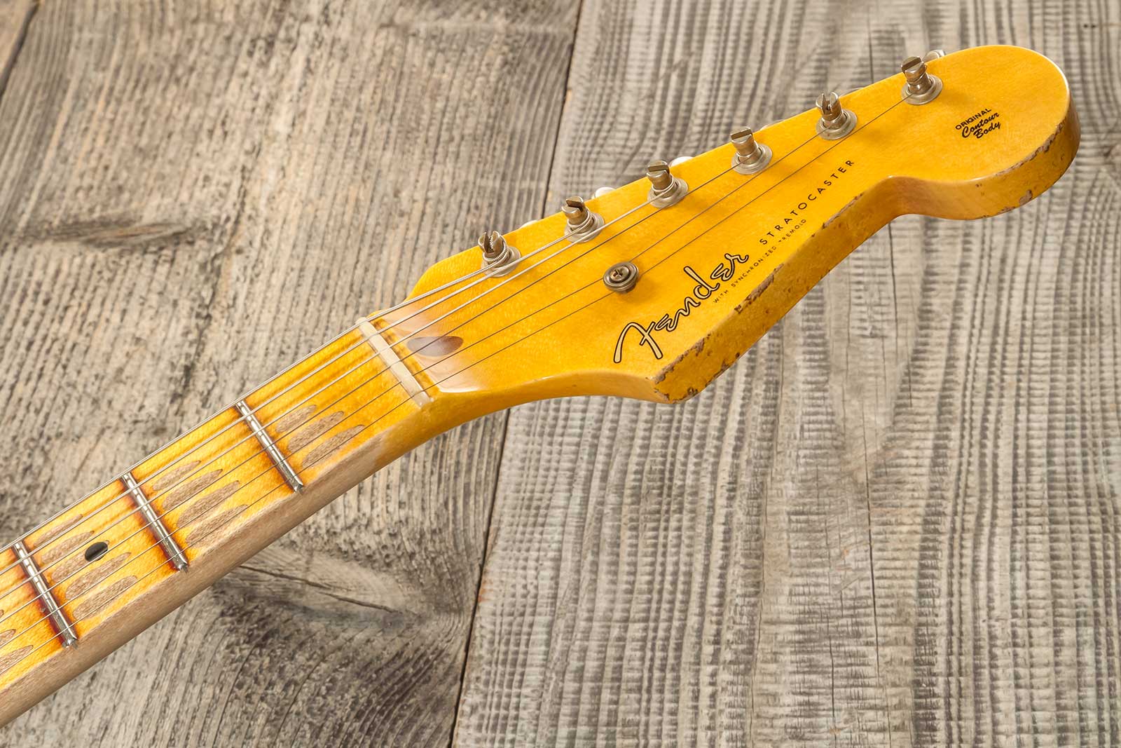 Fender Custom Shop Strat 1954 70th Anniv. 3s Trem Mn #xn4309 - Heavy Relic Wide Fade 2-color Sunburst - Guitare Électrique Forme Str - Variation 8