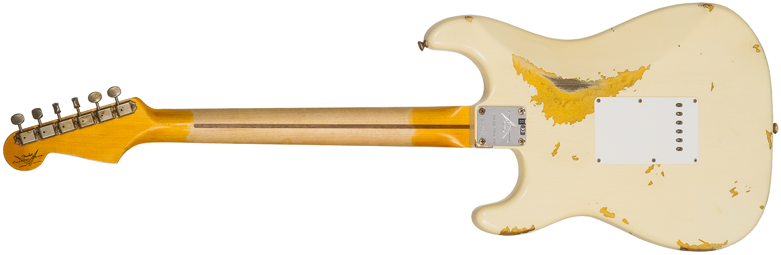 Fender Custom Shop Strat 1956 3s Trem Mn #cz550419 - Heavy Relic Vintage White Over Sunburst - Guitare Électrique Forme Tel - Variation 1