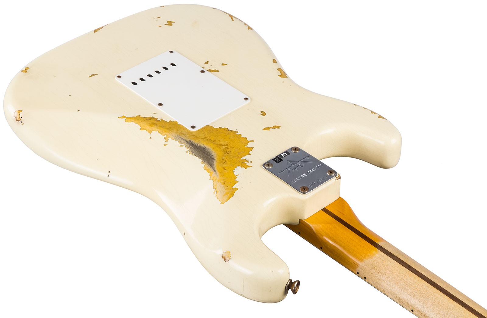 Fender Custom Shop Strat 1956 3s Trem Mn #cz550419 - Heavy Relic Vintage White Over Sunburst - Guitare Électrique Forme Tel - Variation 4