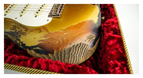 Guitare électrique solid body Fender Custom Shop 1957 Stratocaster Ltd (MN) - heavy relic hle gold over sunburst