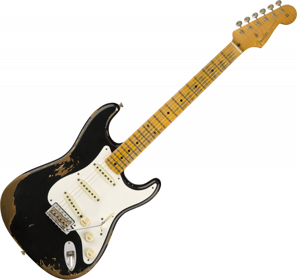 Guitare électrique solid body Fender Custom Shop 1958 Stratocaster (MN) - Heavy Relic Aged Black