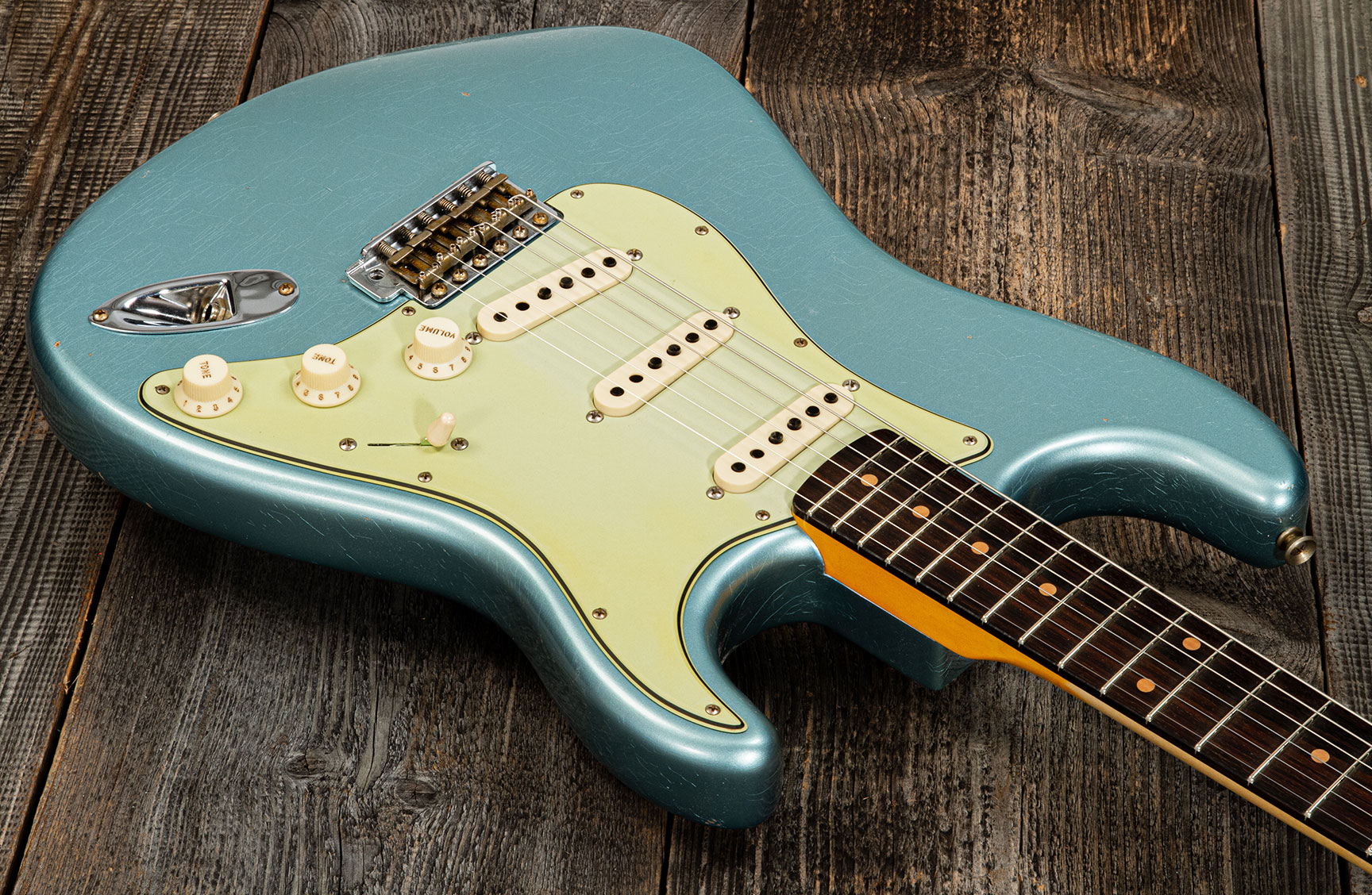 Fender Custom Shop Strat 1959 3s Trem Rw #cz566857 - Journeyman Relic Teal Green Metallic - Guitare Électrique Forme Str - Variation 2