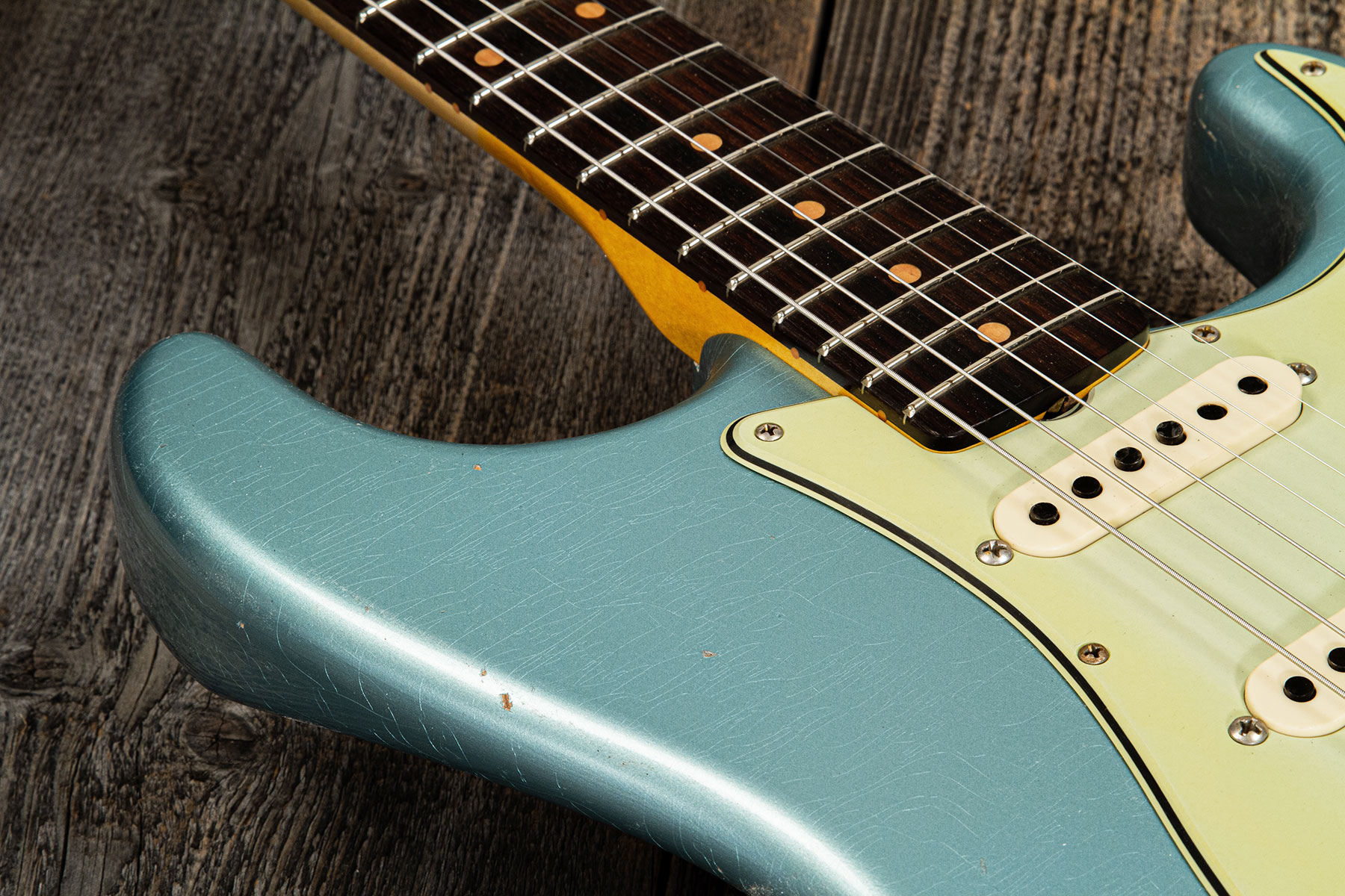 Fender Custom Shop Strat 1959 3s Trem Rw #cz566857 - Journeyman Relic Teal Green Metallic - Guitare Électrique Forme Str - Variation 4
