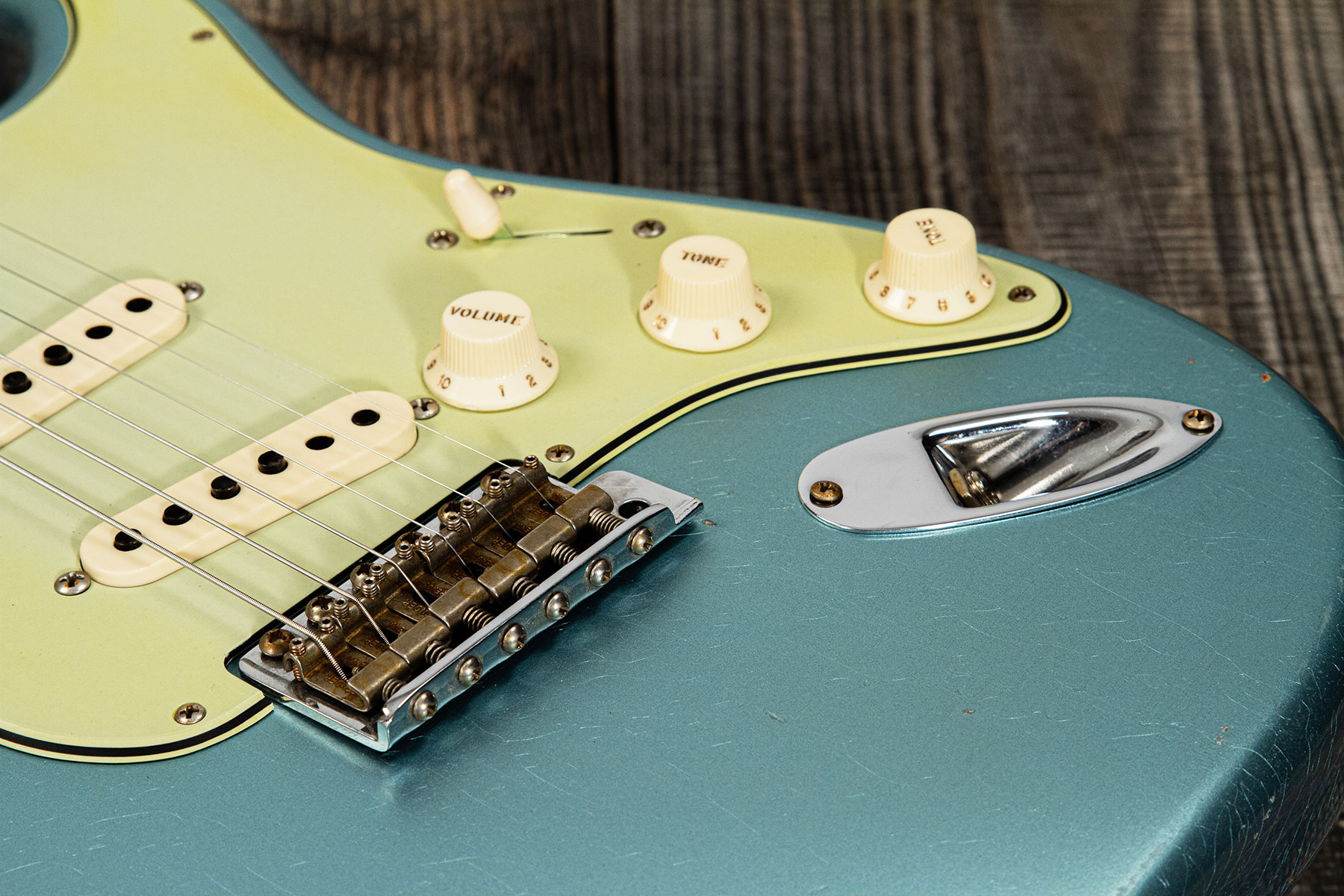 Fender Custom Shop Strat 1959 3s Trem Rw #cz566857 - Journeyman Relic Teal Green Metallic - Guitare Électrique Forme Str - Variation 5